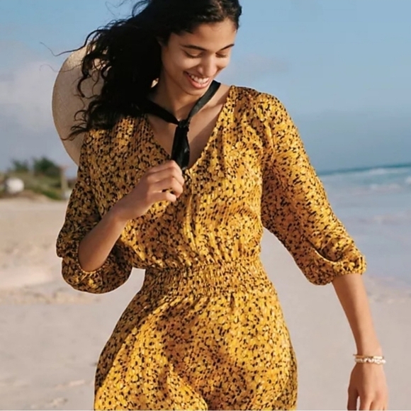 by Anthropologie Marigold Floral Midi Pull-on Dress Size Small - Picture 1 of 14